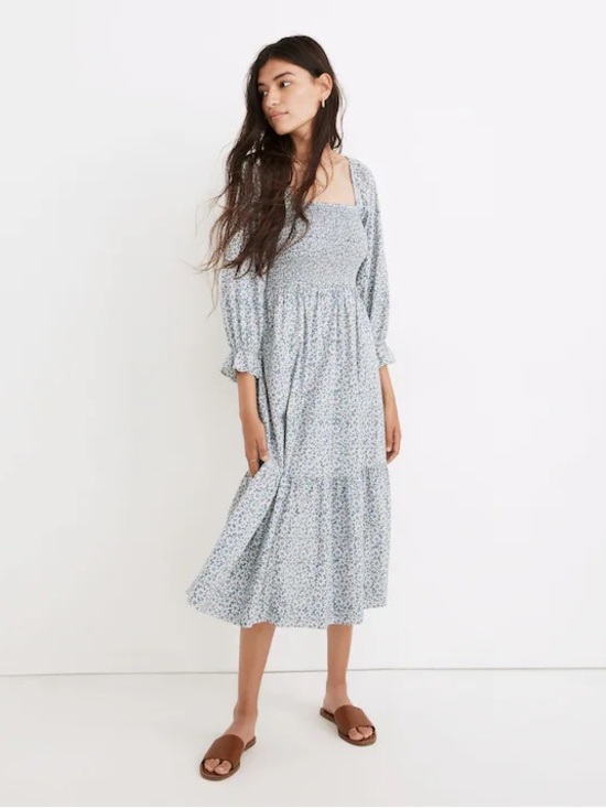 Madewell Dresses & Skirts - Madewell Lucie Elbow-Sleeve Smocked Midi Dress in Sunflower Field Sz Small